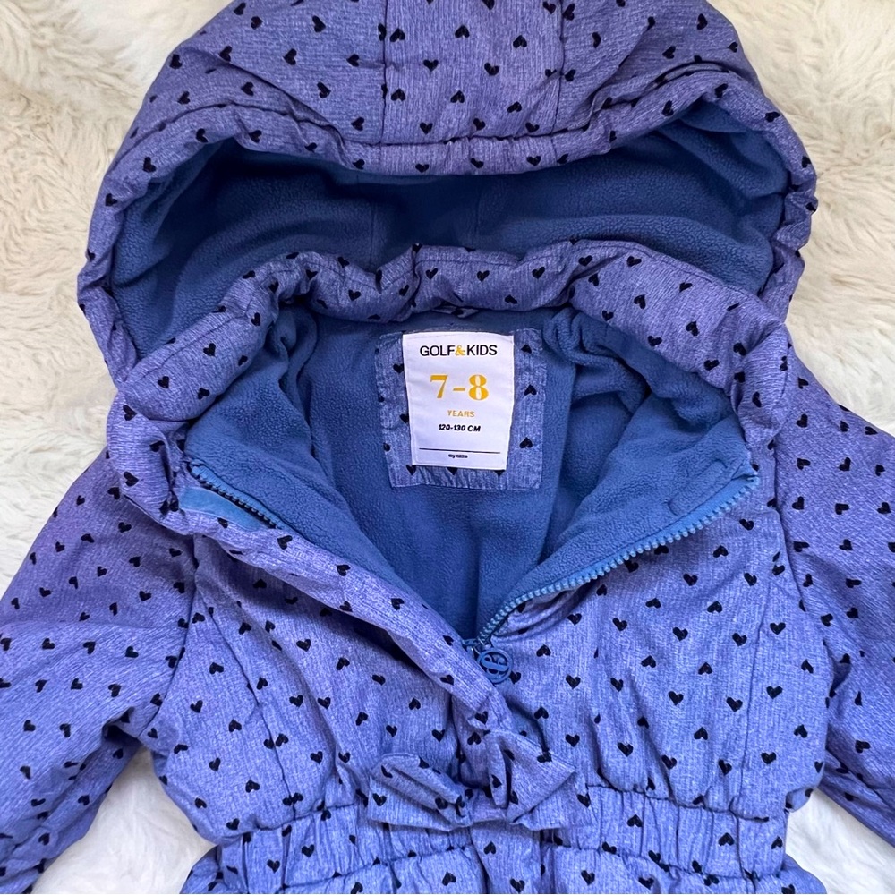 Golf & Kids Puffer Jacket with Hoodie size 7-8 yo in Blue Color with Hearts